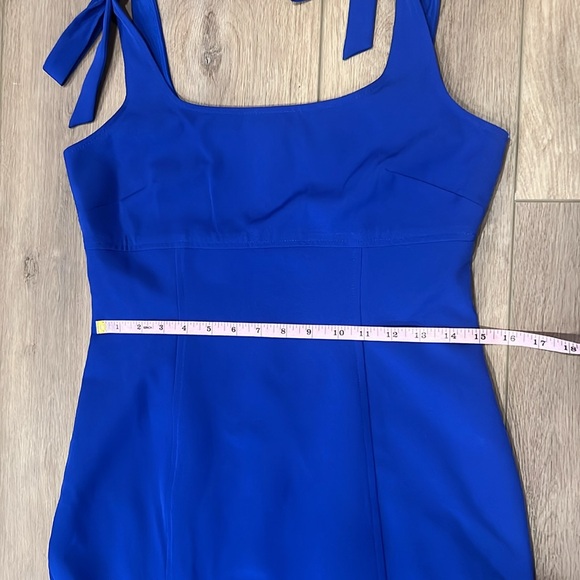 Julia Jordan Tie Shoulder Blue Sleeveless Sheath Dress Flounce Hem - Picture 8 of 17